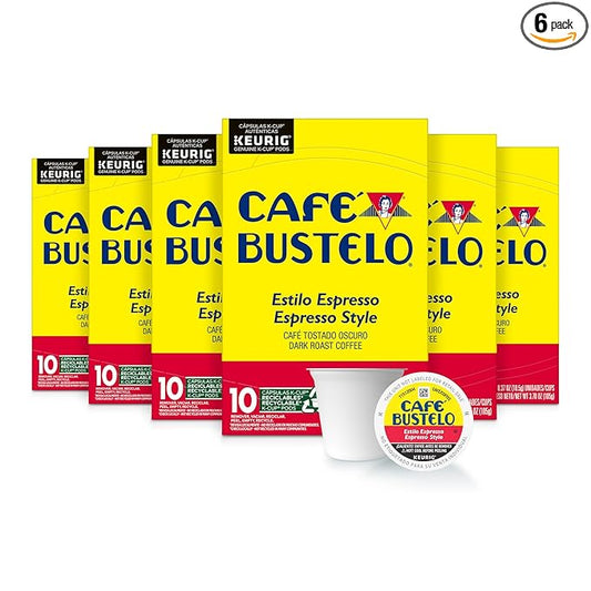 Café Bustelo Espresso Style Dark Roast Coffee, Keurig K-Cup pods, 10 Count Box (Pack of 6)