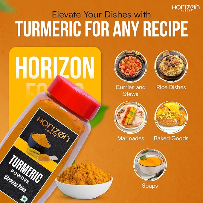 Horizon Foods Premium Red Chili Powder - 200g Indian Spice Blend for Tikka Masala Sauce, Mexican Oregano & Mixed Vegetables. Perfect Seasoning with Guajillo Chiles & Ancho Chili Flakes in Your Indian Spice Box (200g, Turmeric Powder)
