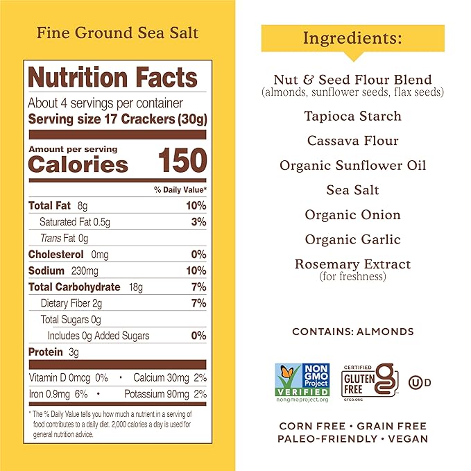 Simple Mills Almond Flour Crackers, Family Size, Fine Ground Sea Salt - Gluten Free, Vegan, Healthy Snacks, 7 Ounce (Pack of 2)