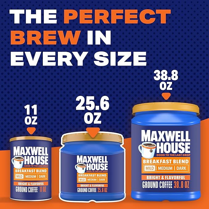 Maxwell House Breakfast Blend Mild Roast Ground Coffee, 25.6 oz Canister