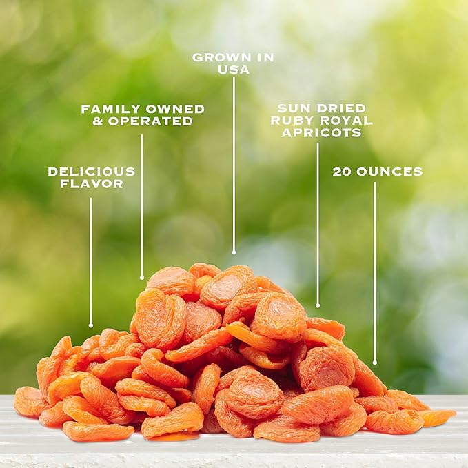 Traina Home Grown California Sun Dried Ruby Royal Apricots - Healthy, No Sugar Added, Non GMO, Gluten Free, Kosher Certified, Vegan, Value Size (20 oz)