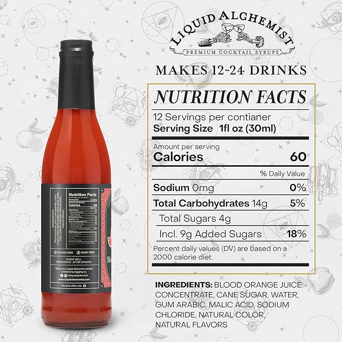 Liquid Alchemist Blood Orange Syrup for Cocktails - Real Ingredients Make our Blood Orange Puree a Perfect Margarita Mixer - Non-GMO Sour Mix (12.7 oz)