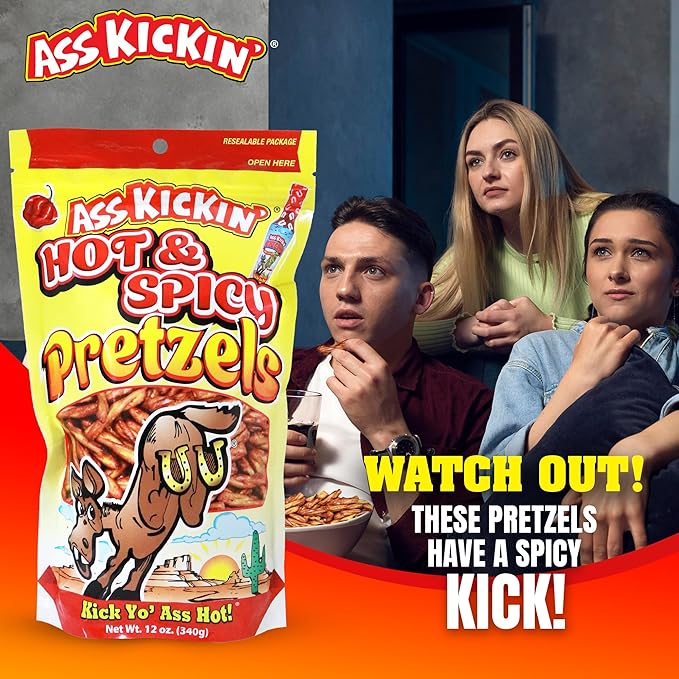 ASS KICKIN??Pretzels 12 Ounce Size Flavor Pack Seasoned Pretzel Twists (12oz, Hot & Spicy)