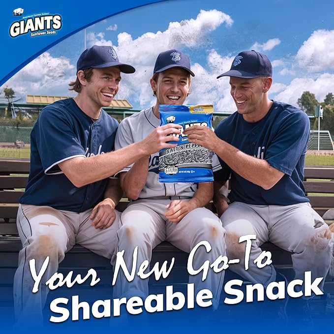 GIANTS Salt & Pepper Sunflower Seeds - Sunflower Seeds Bulk, Cracked Pepper Sunflower Seeds to Eat, Flavored Healthy Snack with 8g Protein Per Serving - 5 oz Bags (Pack of 3)