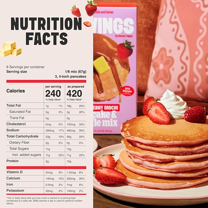 Strawberry Mochi Pancake & Waffle Mix by Cravings by Chrissy Teigen ??3 Pack Mochi Pancake Mix Gluten Free with Real Strawberries ??Pink Pancake Mix, Mochi Foods Waffle Mix, Non-GMO, Kosher