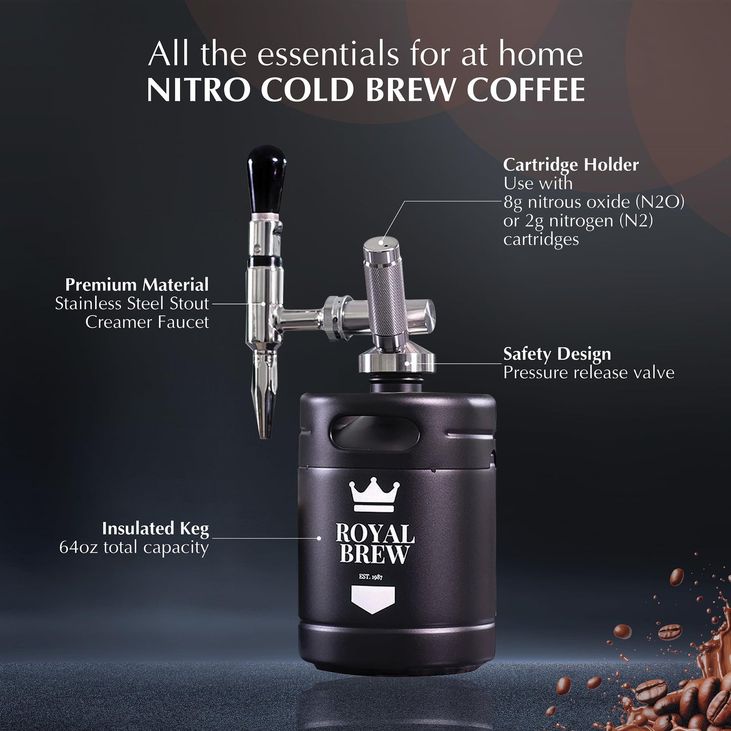 The Original Royal Brew Nitro Cold Brew Coffee Maker - Gift for Coffee Lovers - 64 oz Home Keg