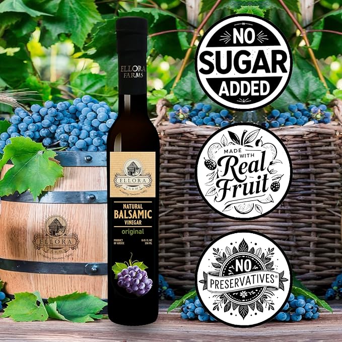 Ellora Farms, Plain Natural Balsamic Vinegar, Award-Winning, Thick and Creamy, No-added Sugars, No-Preservatives, Glass Bottle, 8.45 oz., Pack of 1