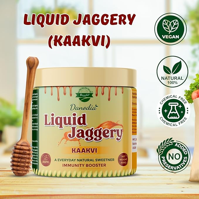 Danodia Foods LIQUID JAGGERY SYRUP (600g/1.32lb) | Natural Sweetener from Sugarcane | No Preservatives | Rich in Minerals | Alternative to Refined Sugar | Ideal for Beverages, Desserts & Traditional Recipes