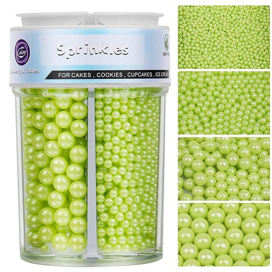 Sprinkles for Cake Decorating, Green Pearl Sprinkles 4 Sizes Mix for Cake Cupcake Cookie Baking Donuts Ice Cream Toppings