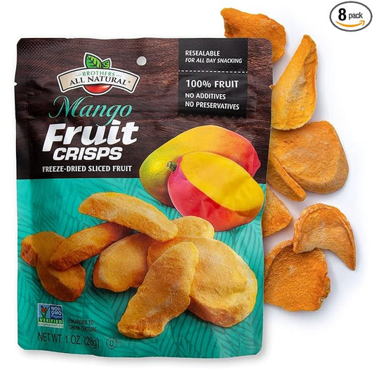 Brothers All Natural Freeze Dried Fruit Crisps, Mango, 1 Oz (Pack of 8), Made with 100% Fruit, Gluten Free, Soy Free, Vegan, Heathy Snack, Resealable Pouch