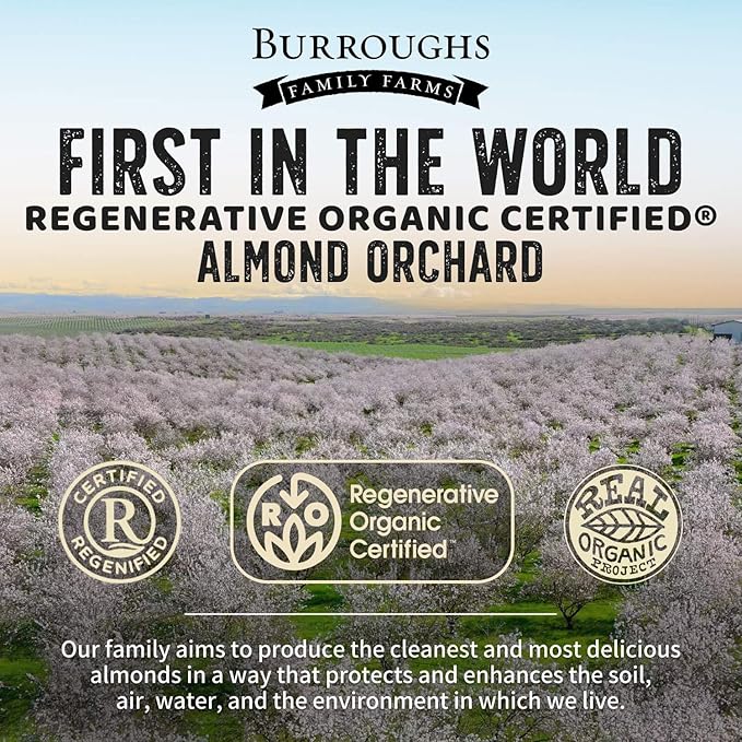 Burroughs Family Farms 3 lb USDA Organic Raw Almonds – First Regenerative Organic Certified Farm – Gluten-Free, Non-GMO, Vegan, Paleo & Keto-Friendly Almond Nuts – High in Protein & Nutrients Versus Other Nuts, Great for Almond Milk