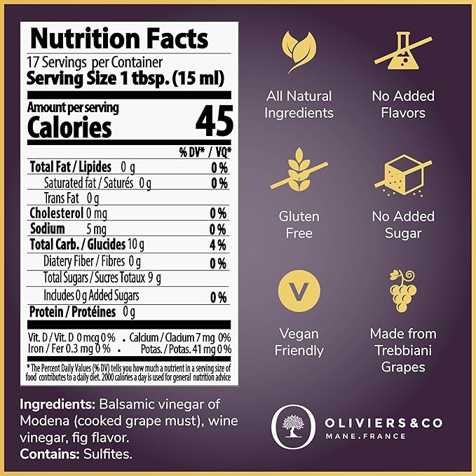 Fig Balsamic Vinegar of Modena by Oliviers&Co | Balsamic Vinegar Fig Glaze for Salad, Cheese, Marinade & Desserts | IGP Modena | 8.5 Fl Oz