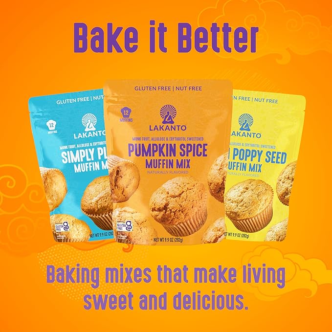 Lakanto Pumpkin Spice Muffin Mix - Sweetened with Monk Fruit, Allulose, Erythritol, Gluten Free, Nut Free, Fluffy, Great Tasting, Easy to Bake - Pumpkin Spice (9.9 Oz)
