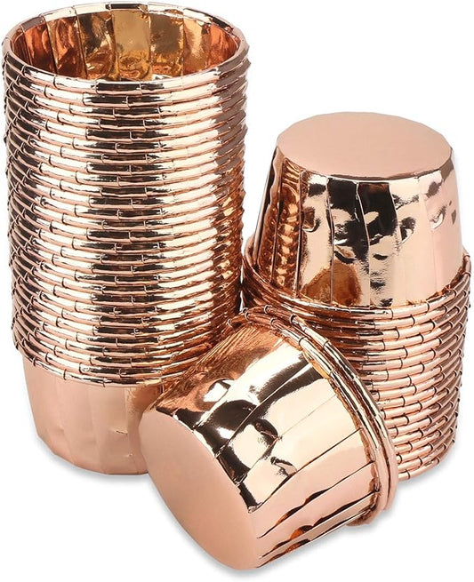 EUSOAR Gold Cupcake Cups, 1.9" x 1.6" x2.7" Disposable Muffin Liners 50pcs, Rose Gold Cupcake Baking Cups, Little Baking Cups, Ramekin Aluminum Cupcake Tip Pan Ramekin Holders
