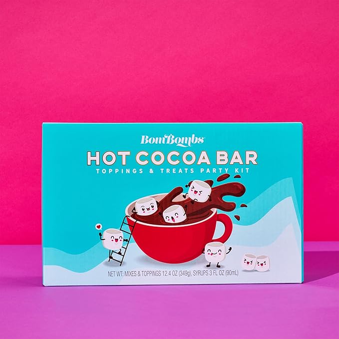 BomBombs, Mini Hot Cocoa Bar, Includes 12 Mini Servings of Gourmet Hot Chocolate Mix in 4 Fun Flavors with Toppings and Hot Cocoa Cups