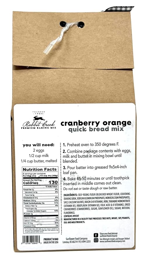 Rabbit Creek Cranberry Orange Quick Bread Mix ??Easy To Make Quick Bread Mix, Made in the USA, Cranberry Orange Bread Mix