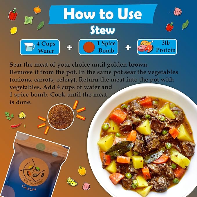 Cajun Spice Bombs Seasoning Pack of 4 - Spice Mix for Soup, Stew, Marinade