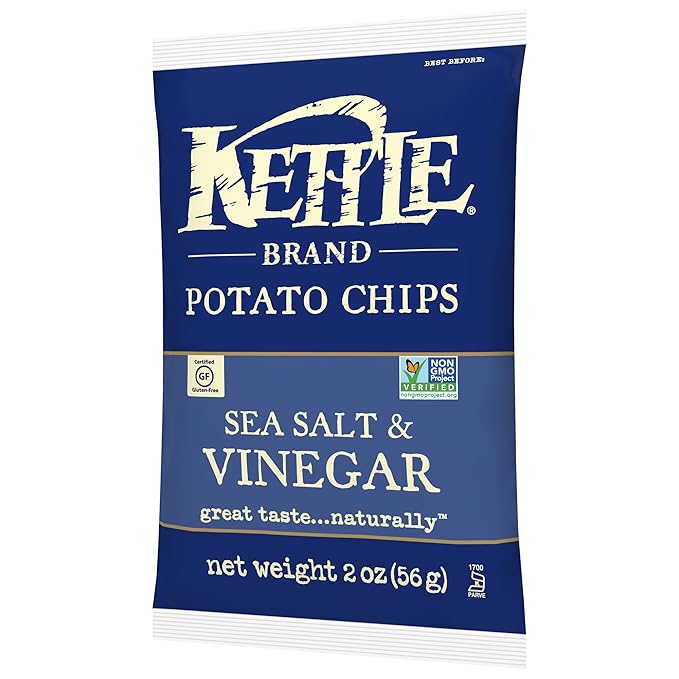 Kettle Brand Potato Chips, Sea Salt & Vinegar Bags, 2 Ounce (Pack of 24)