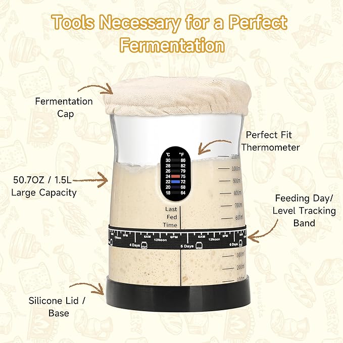 Pro Sourdough Starter Kit- 50oz Large Capacity Sourdough Starter Jar, 17 Flavorful Fermentation Recipes, Sourdough Bread Baking Supplies for Making Delicious Sourdough Breads(2PCS)