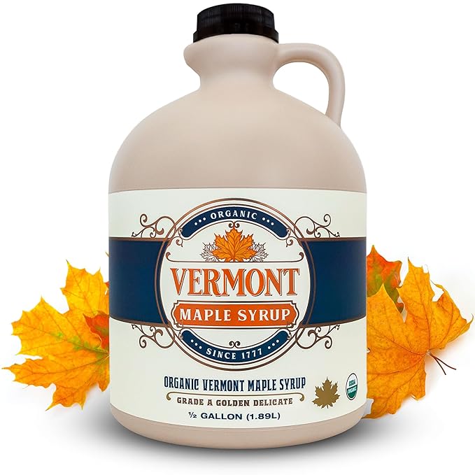 Vermont Maple Syrup - 64 oz Grade A, Golden Delicate Organic Maple Syrup - 100% Pure and Authentic Maple Syrup for Pancakes, Waffles and More - Nut free, Gluten Free, Vegan, Paleo