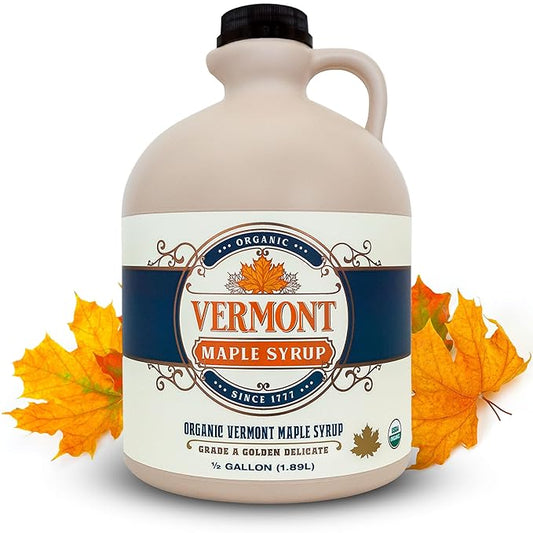 Vermont Maple Syrup - 64 oz Grade A, Golden Delicate Organic Maple Syrup - 100% Pure and Authentic Maple Syrup for Pancakes, Waffles and More - Nut free, Gluten Free, Vegan, Paleo