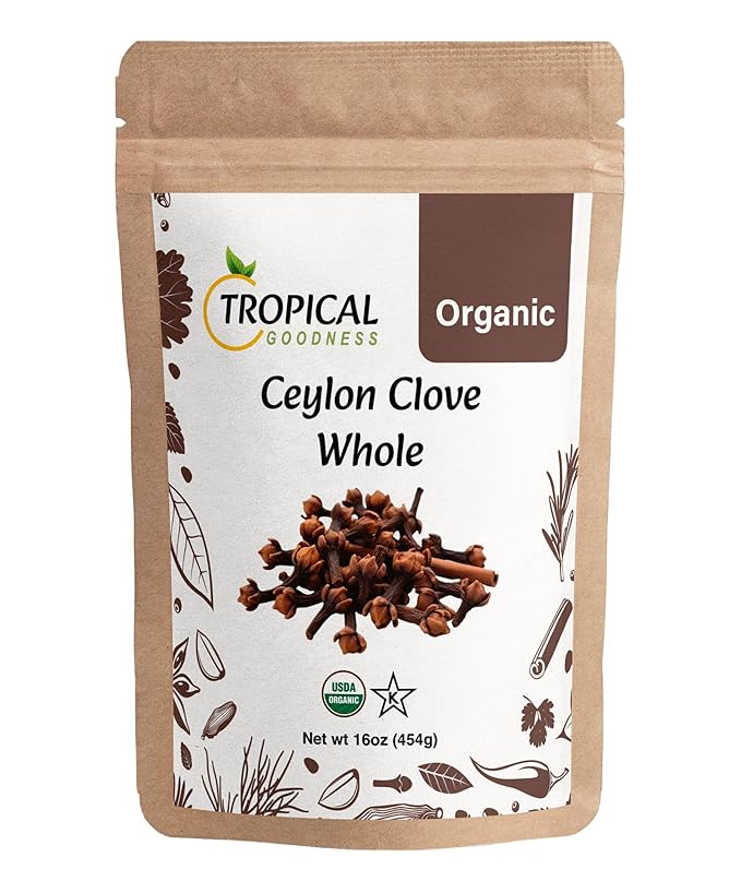 Tropical Goodness Pure Ceylon Clove Whole, Organic Whole Cloves, USDA & Kosher Certified, Premium Grade, 16 oz, Non-GMO, Gluten-Free (1 lb)