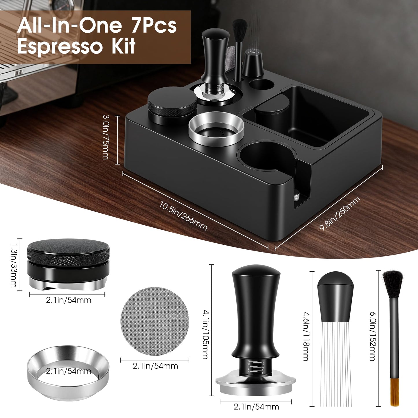 Reoszeank 54mm Espresso Accessories Kit, Tamping Station, Knock Box, Tamper