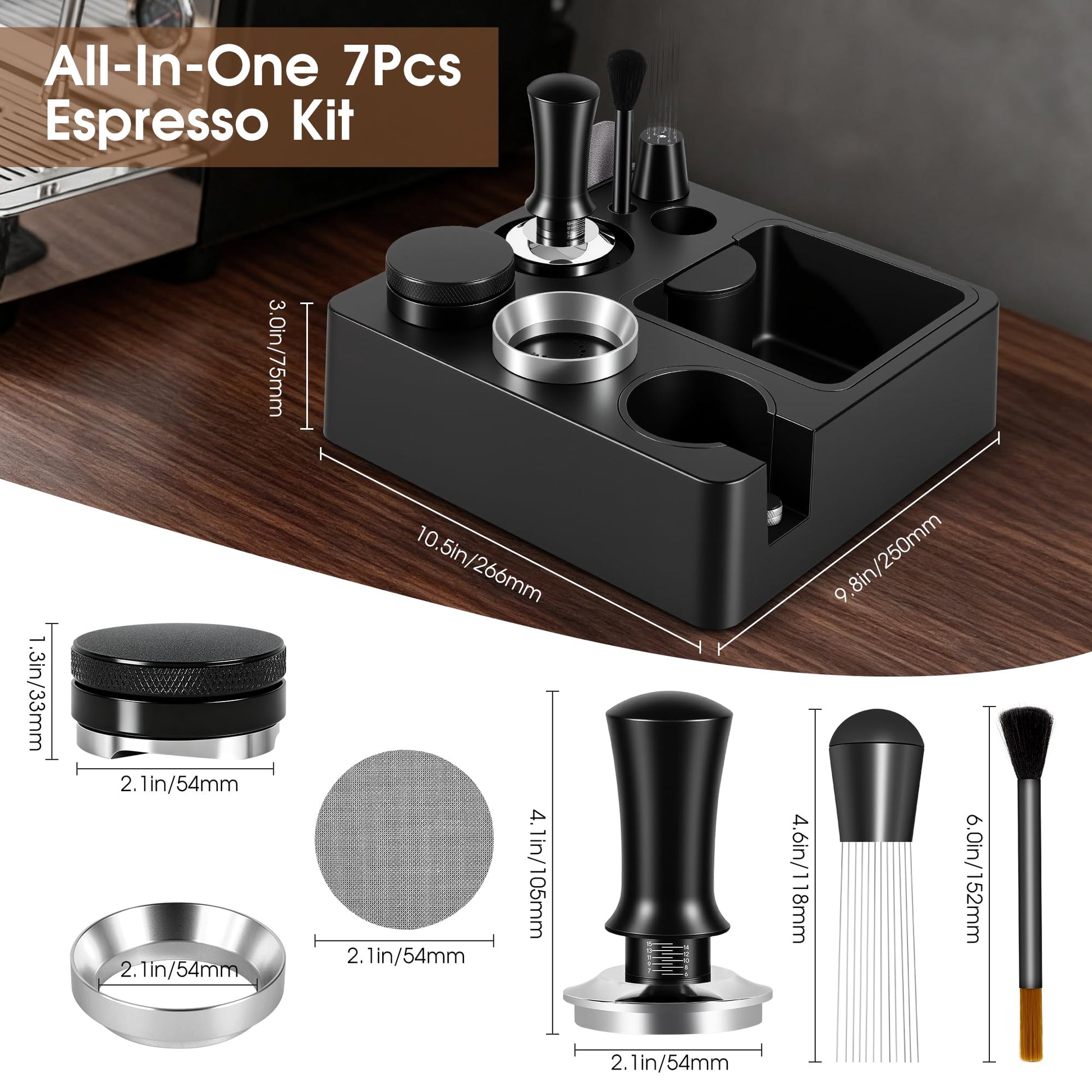 Reoszeank 54mm Espresso Accessories Kit, Tamping Station, Knock Box, Tamper