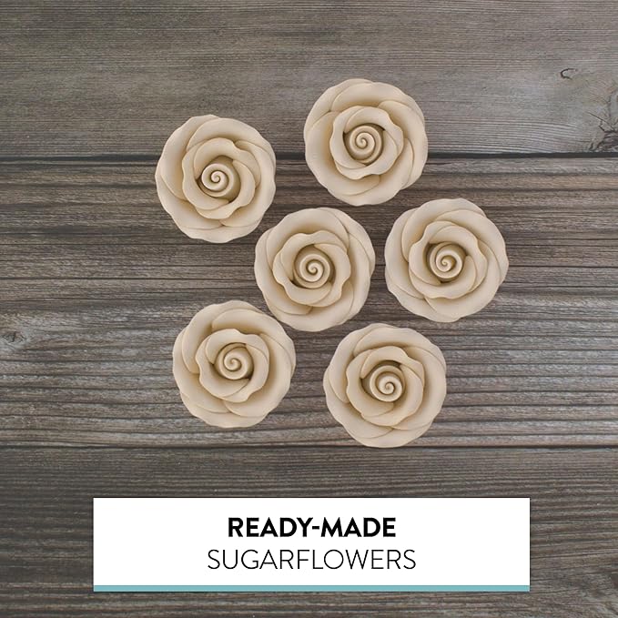 Global Sugar Art Premium Edible Roses, Ivory, Unwired, Medium 1.5 inches, 12 Count by Chef Alan Tetreault