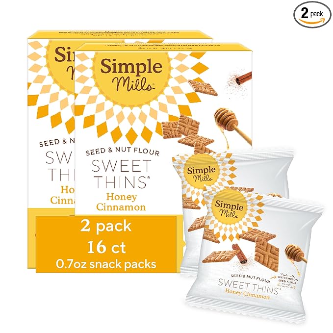 Simple Mills Snack Packs Honey Cinnamon Seed & Nut Flour Sweet Thins, Paleo Friendly & Delicious Sweet Thin Cookies, Good for Snacks, Nutrient Dense, 8 Pack (6.5 oz Pack of 2)