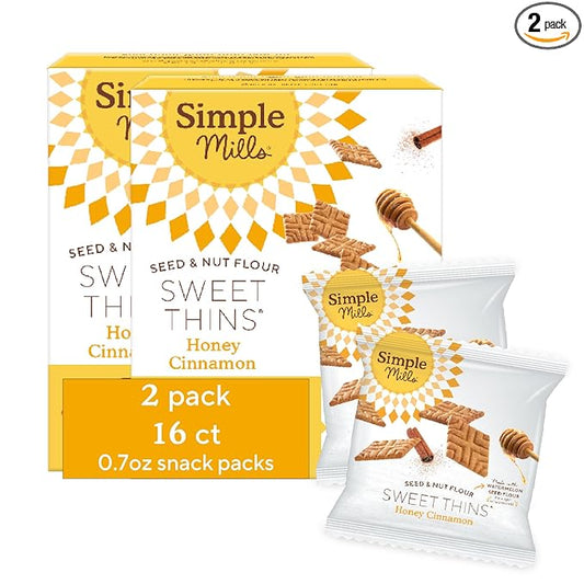 Simple Mills Snack Packs Honey Cinnamon Seed & Nut Flour Sweet Thins, Paleo Friendly & Delicious Sweet Thin Cookies, Good for Snacks, Nutrient Dense, 8 Pack (6.5 oz Pack of 2)