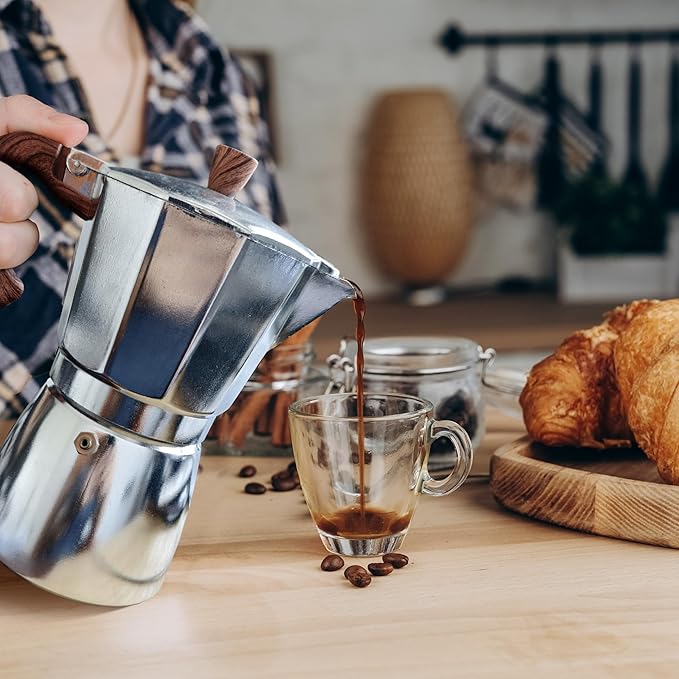 AGOGO Milano Moka Pot, Stovetop Espresso Maker, Greca, Coffee Percolator, Turkish Coffee Maker with Paper Filter 6 Cup Original Silver