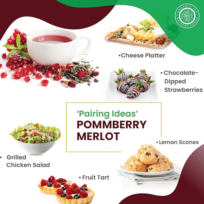 Pride of India | PommBerry Merlot Fruity Green Tea | 15 Pyramid Full Leaf Individually Wrapped Tea Bags | Tangy & Fruity Flavor | Vibrant & Uplifting Experience | Caffeine Free, Non-Bioengineered