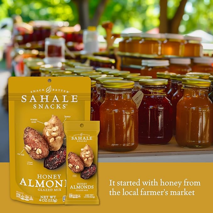 Sahale Snacks Honey Almonds Glazed Mix, 4 oz Pouches (6 Packs) - Dry-Roasted Deluxe Mixed Nuts with Tart Cranberries & Madagascar Vanilla - Non-GMO, Kosher, & Certified Gluten-Free Snacks