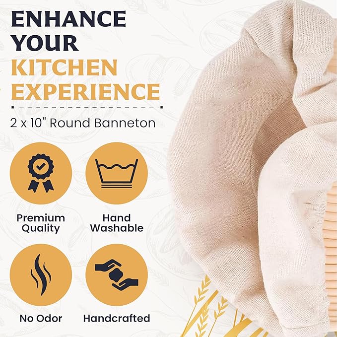10" Banneton Bread Proofing Basket, Sourdough Proofing Basket Set of 2, Bread Banneton Basket for Professional & Home, Round Bread Proofing Baskets for Sourdough