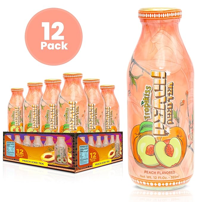 Tropikiss 12-Pack Peach Iced Tea – Antioxidant-Rich Refreshing Drink | Natural Bottled Ice Tea | Healthy & Flavorful Beverage