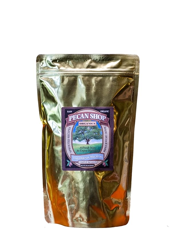 Pecan Shop Sprouted Organic Raw California Walnuts, High halves Count, Unsalted, 12 Ounce