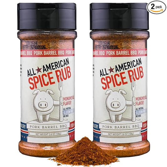 Pork Barrel BBQ All American Spice Rub, All Purpose BBQ Rub - Keto, No MSG, Zero Calorie, Gluten-Free and Sugar-Free, 3.8 oz - Pack of 2