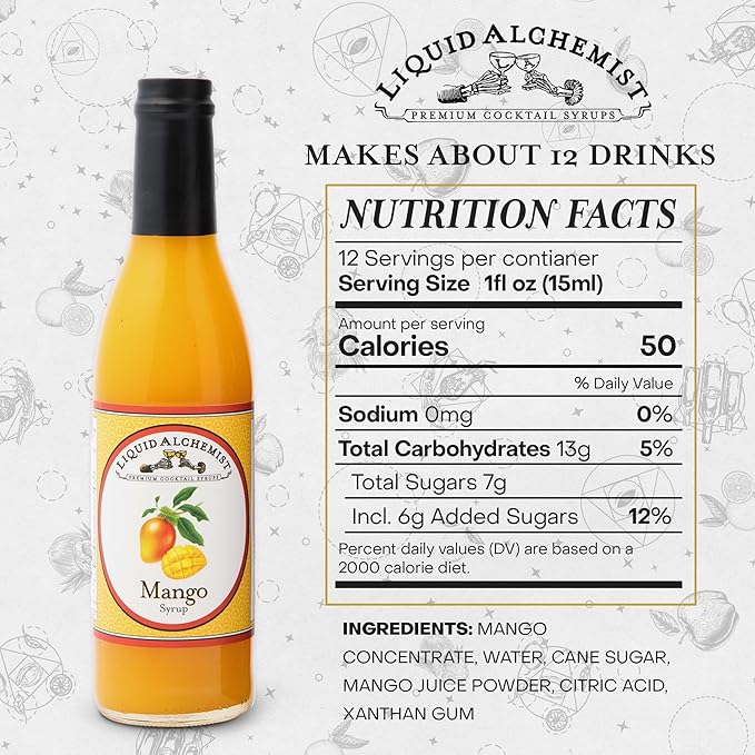 Liquid Alchemist Mango Syrup for Drinks - Real Ingredients Make our Mango Puree for Cocktails the Perfect Margarita Mix - Our Tropical Flavoring Syrup is Non-GMO & Vegan (12.7 oz)