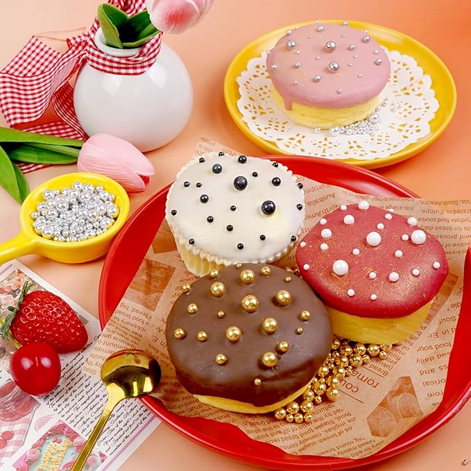 Sprinkles for Cake Decorating, Gold Silver White and Black Pearl Sprinkles, Edible Pearl, Mix Sprinkles for Cake Decorations, Cupcake Toppers, Ice Cream, 110g/3.88oz