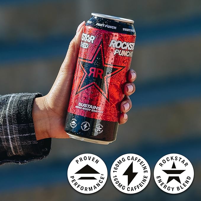Rockstar Energy Drink, Fruit Punched, 12oz Sleek Cans (8 Pack)