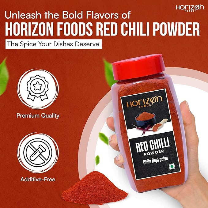 Horizon Foods Premium Red Chili Powder - 200g Indian Spice Blend for Tikka Masala Sauce, Mexican Oregano & Mixed Vegetables. Perfect Seasoning with Guajillo Chiles & Ancho Chili Flakes in Your Indian Spice Box (100g, Red Chilli Powder)