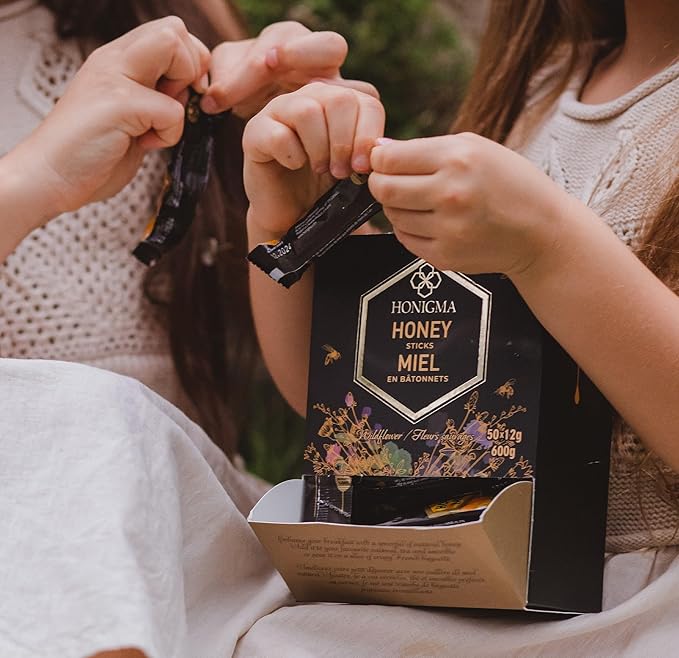 HONIGMA® Deliciously Sweet Acacia Honey Sticks - 50 Count (12g each) | Pure Ukrainian Honey | Sustainably Sourced | Bursting with Flavor & Health Benefits