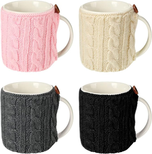 Skyley 4 Pcs Mug Cozy Set, Wool Yarn Reusable Knitted Coffee Sleeves for Hot Drinks, 18 x 9 cm, Fresh Color, Insulated, Hand Wash Only, 4 Units in Package