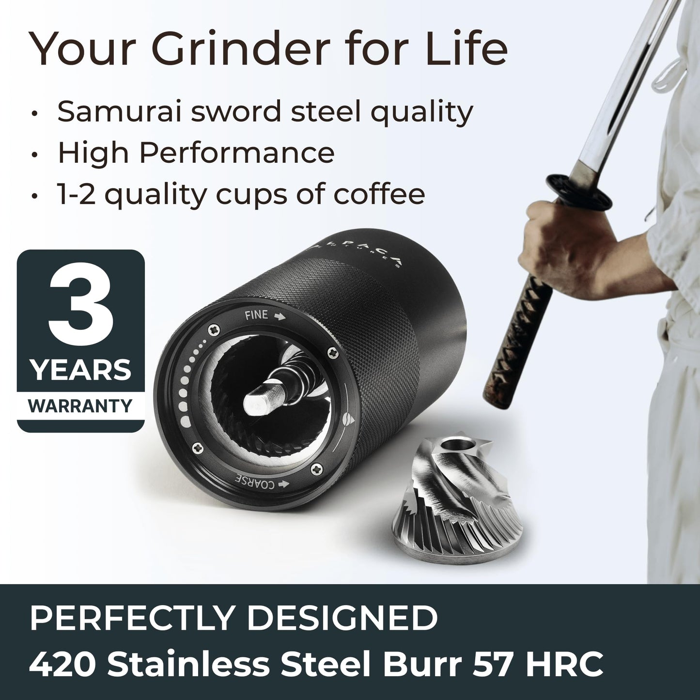 Premium Manual Coffee Grinder for Espresso, Pour Over & French Press with Stainless Steel Conical