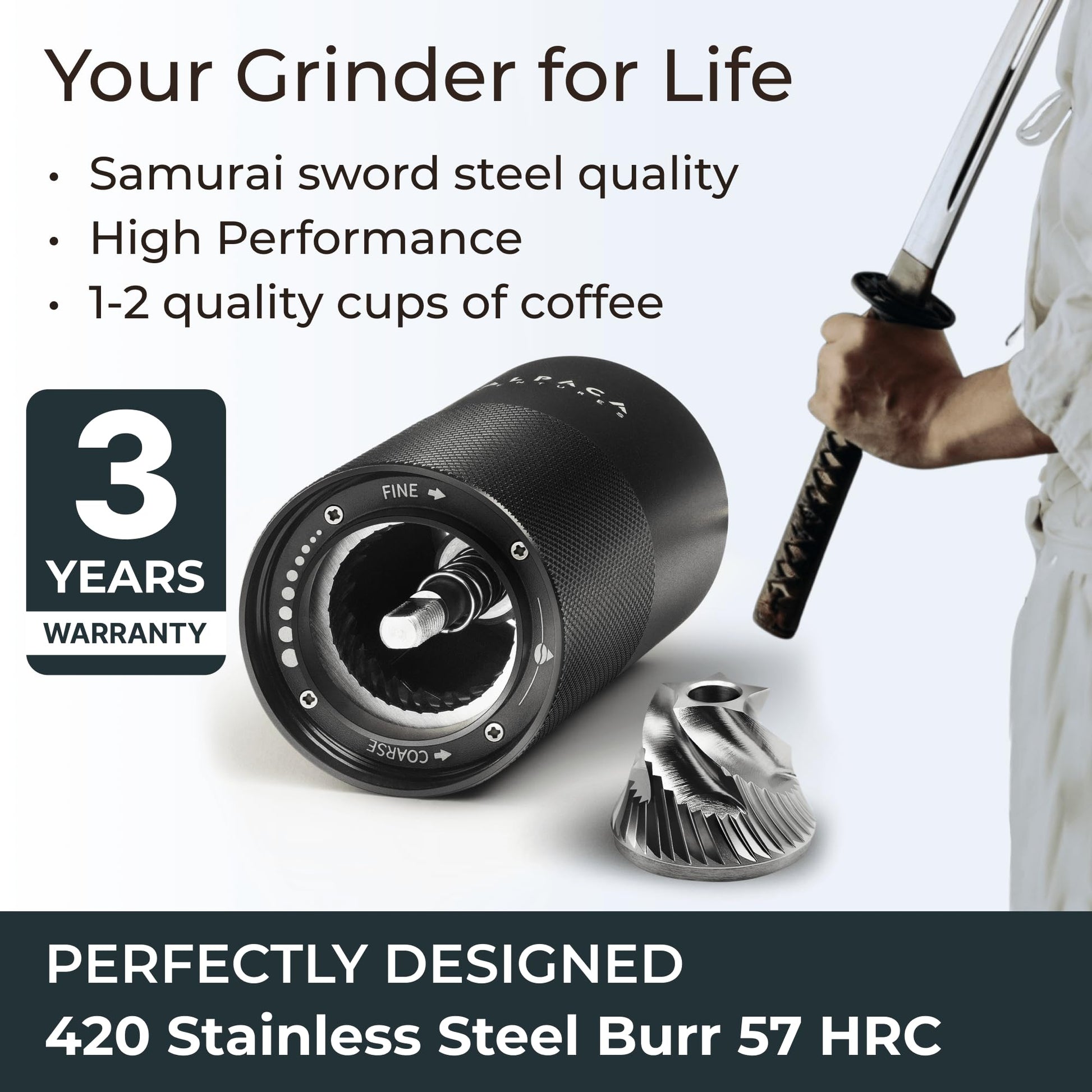 Premium Manual Coffee Grinder for Espresso, Pour Over & French Press with Stainless Steel Conical