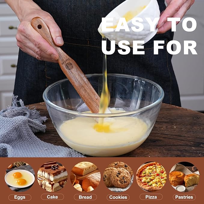 2 Pack Wooden Spurtle for Sourdough Starter, Mixing, Reaching Bottom of Jar, Dough Whisk, Long Handle Jar Spatula, Spurtles Kitchen Tools Teak Wood Kitchen Utensils kit for Baking, Cooking