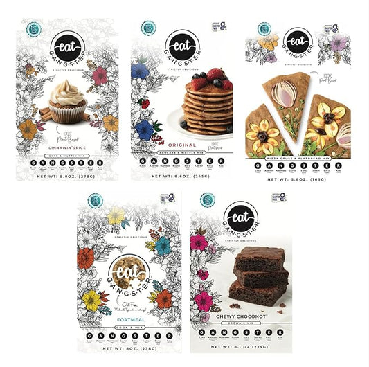 5 Mix Variety Pack - Chewy Choconot Brownie Mix, Pizza Crust & Flatbread Mix, Cinnawin Spice Cake & Muffin Mix, Pancake & Waffle Mix, Foatmeal Cookie Mix