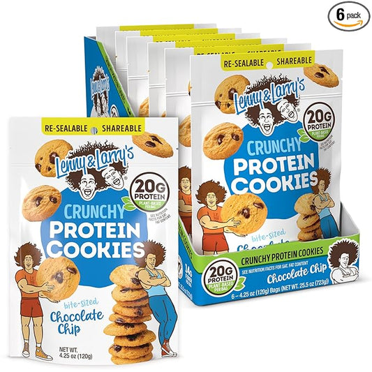 Lenny & Larry's The Complete Crunchy Cookie, Chocolate Chip, 6g Plant Protein, Vegan, Non-GMO, 4.25 Ounce Pouch (Pack of 6)