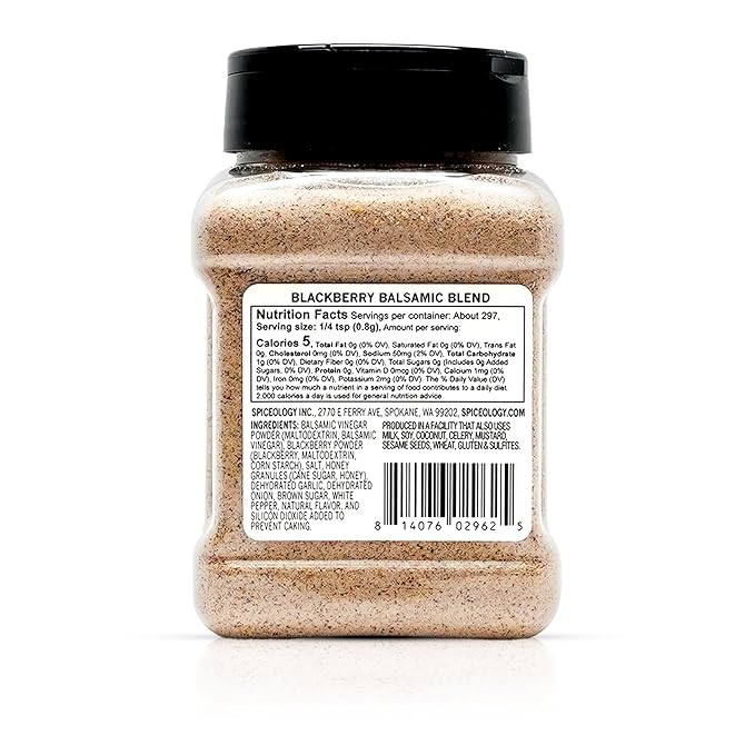 Spiceology ??Blackberry Balsamic Seasoning ??Sweet and Tangy Spice Blend with Blackberry and Balsamic Vinegar ??Ideal for Chicken, Pork, Duck, and Lamb ??8.4 oz